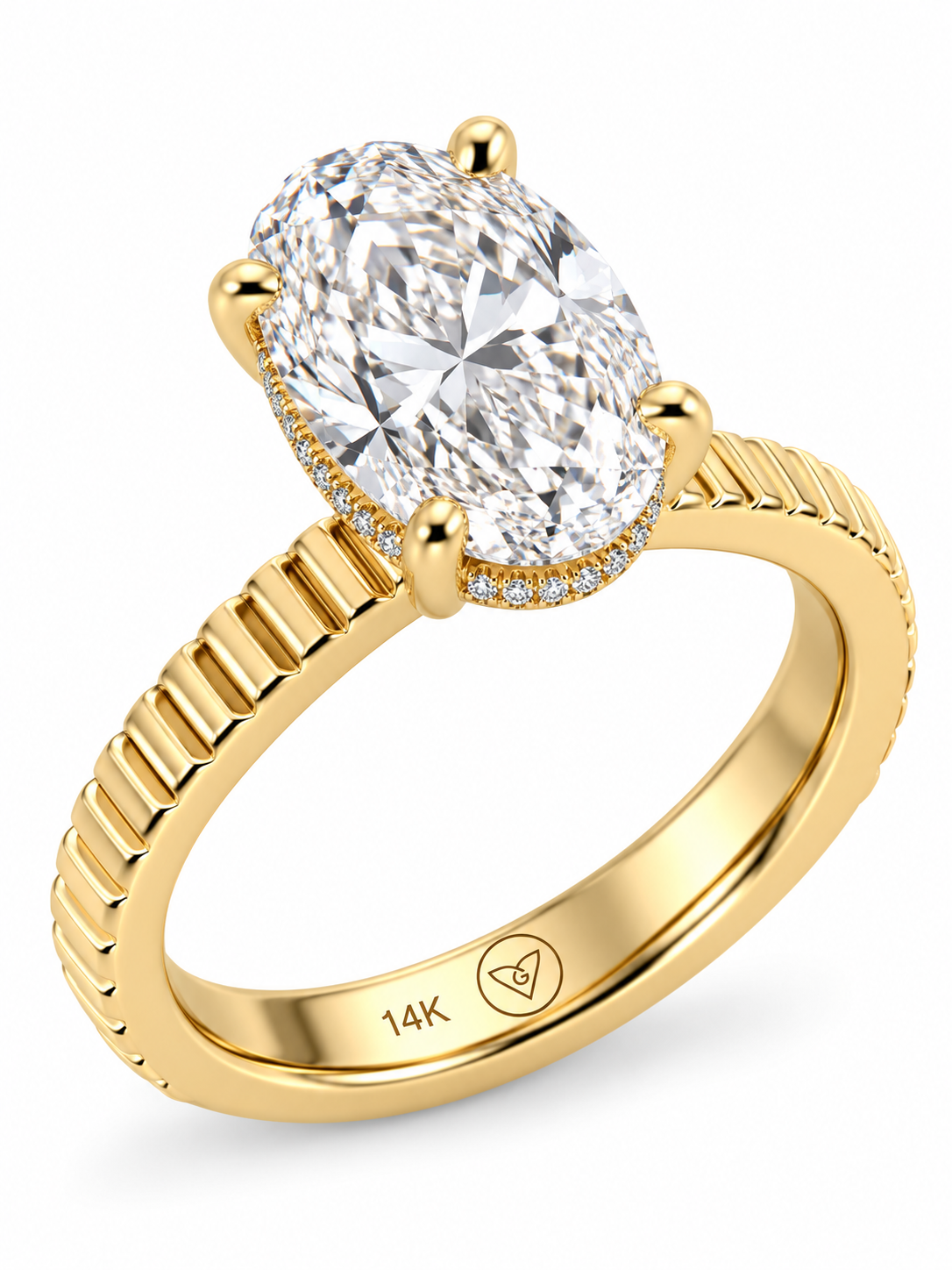 2.00 Carat Oval Lab-Grown Diamond Solitaire Engagement Ring with Hidden Halo l Size 6