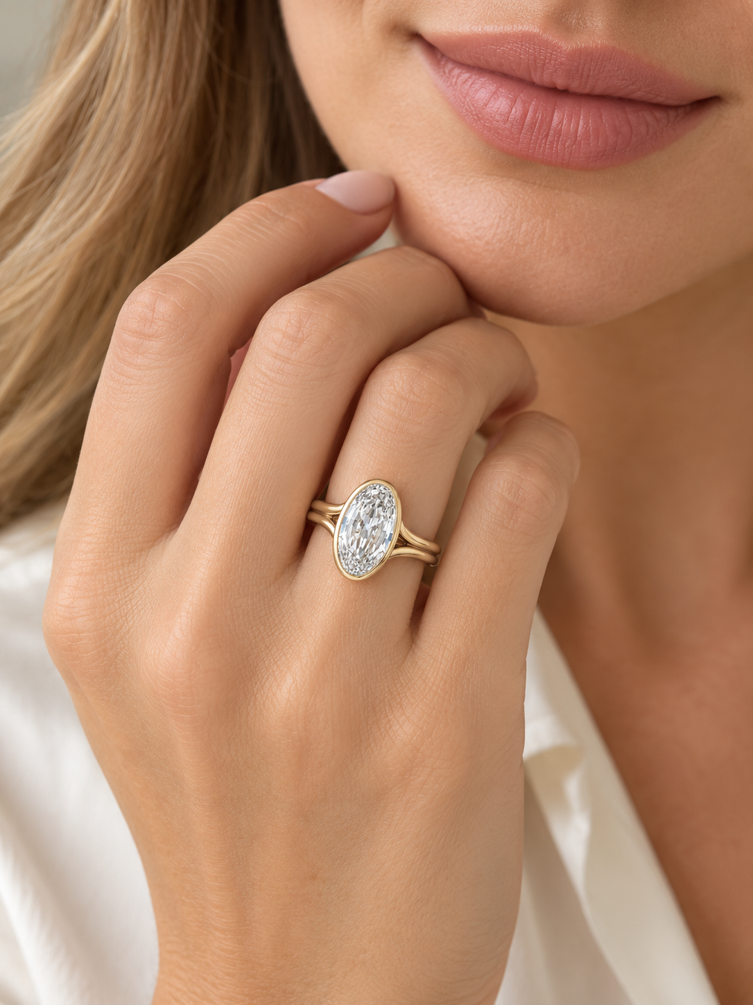 3.00 Carat Oval Lab-Grown Diamond Bezel-Set Solitaire Engagement Ring l Size 6