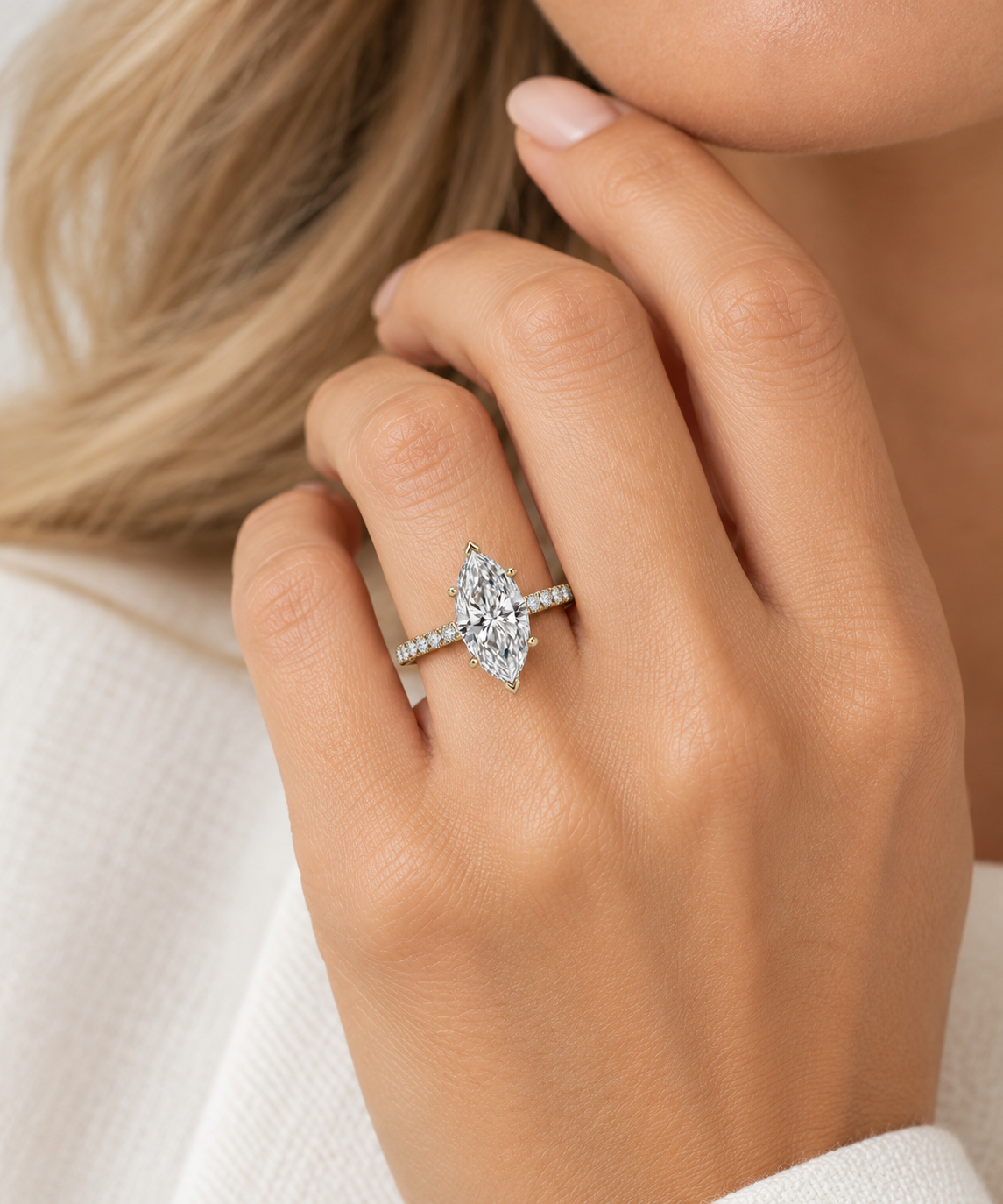 Marquise-Cut Lab-Grown Diamond Engagement Ring with Hidden Halo l Size 6