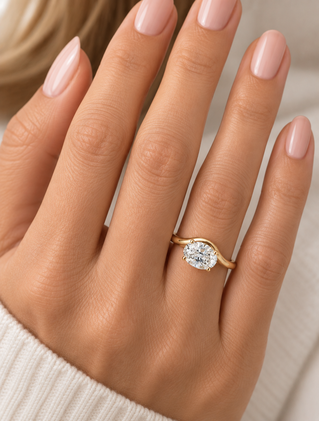 Oval Lab-Grown Diamond Curved Solitaire Engagement Ring l Size 6