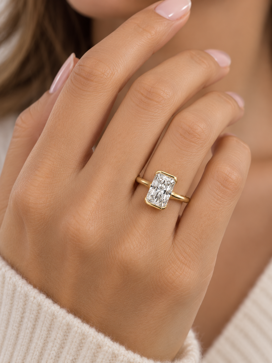Radiant-Cut Lab-Grown Diamond Engagement Ring with Hidden Halo in 14K Yellow Gold l Size 6