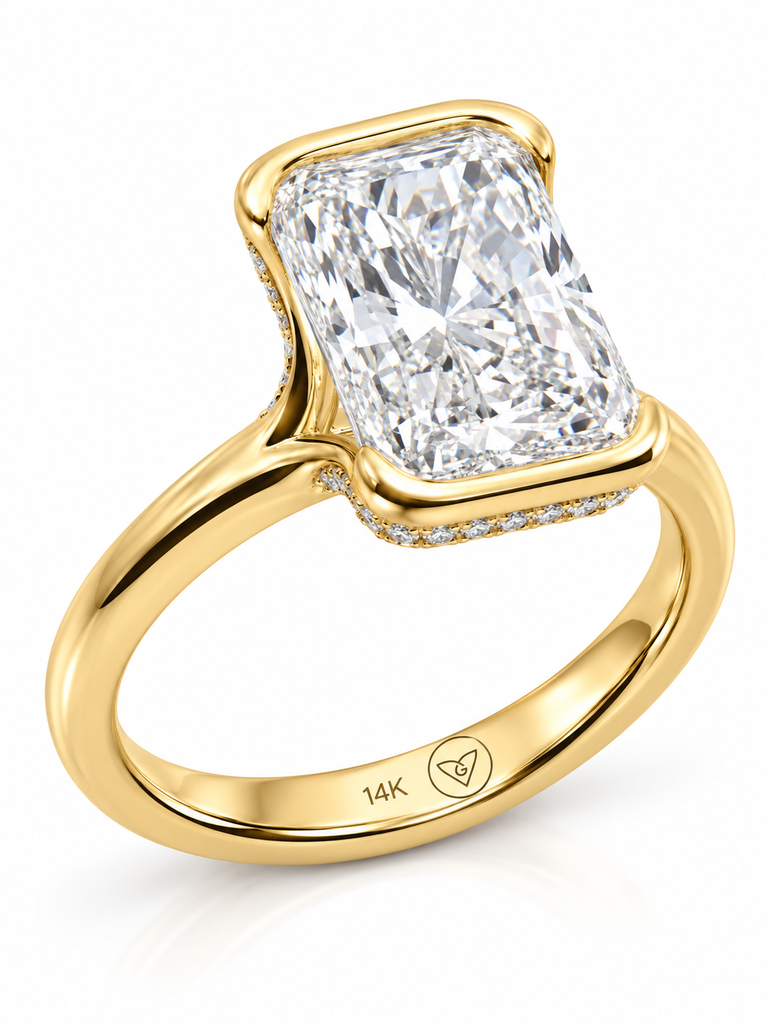 Radiant-Cut Lab-Grown Diamond Engagement Ring with Hidden Halo in 14K Yellow Gold l Size 6