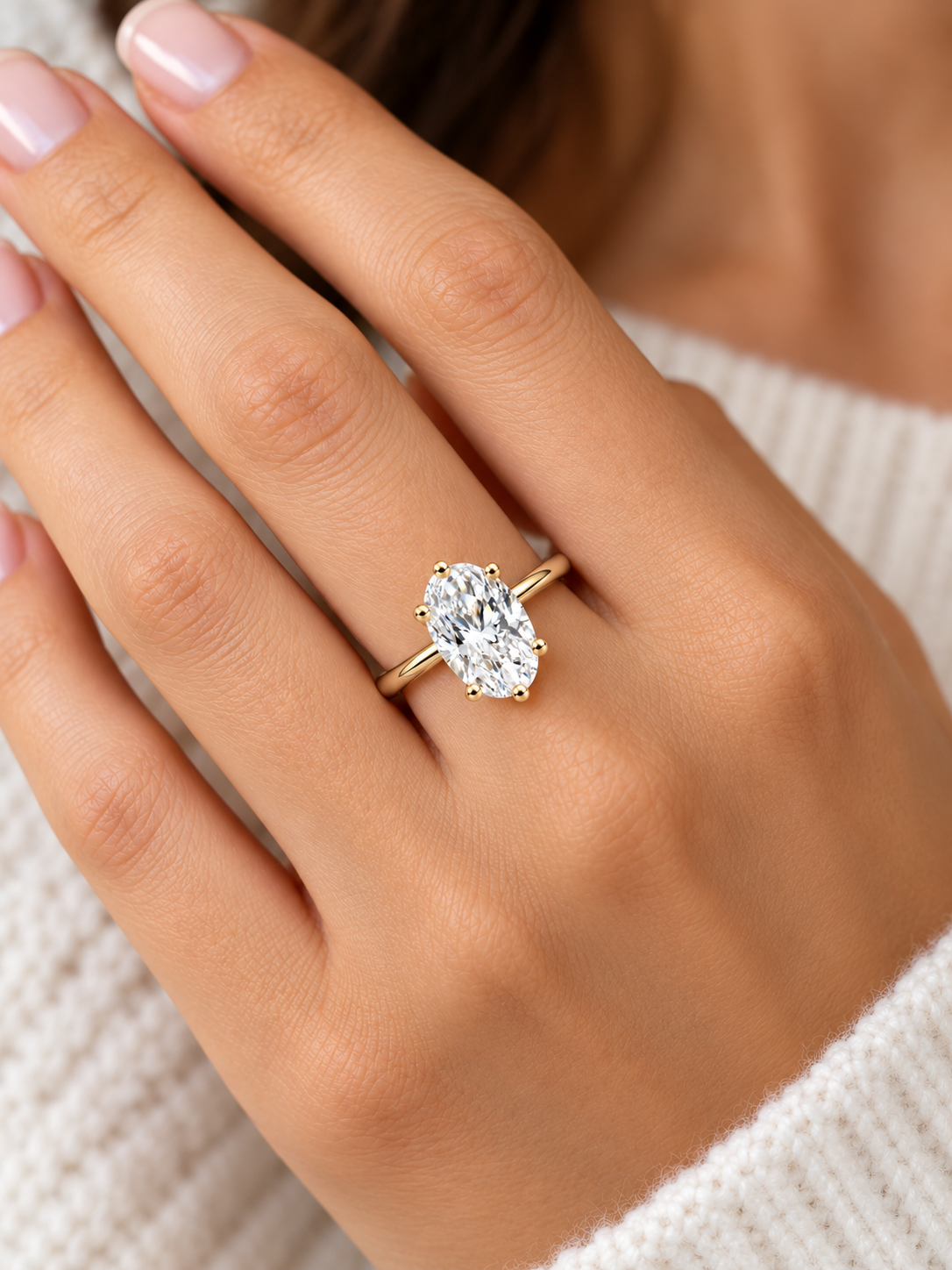 Oval Lab-Grown Diamond Solitaire Engagement Ring with Tulip Setting in 14K Yellow Gold l Size 6