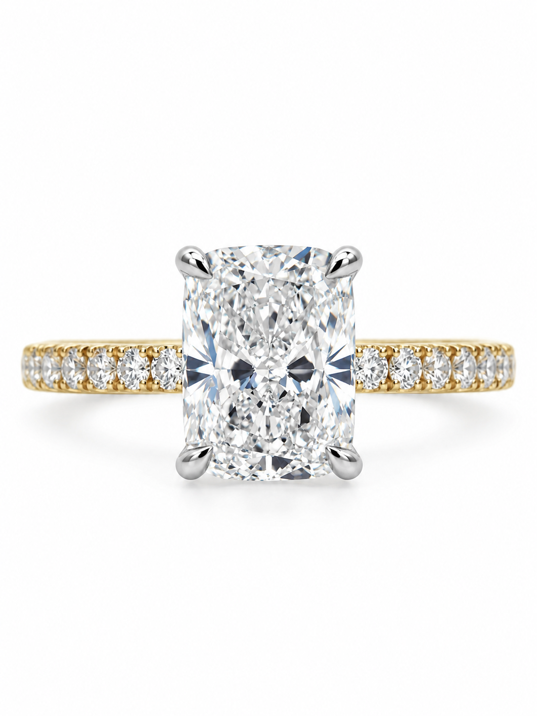 3.00 Carat Elongated Cushion Lab-Grown Diamond Engagement Ring in 14k Two-Tone l Size 6