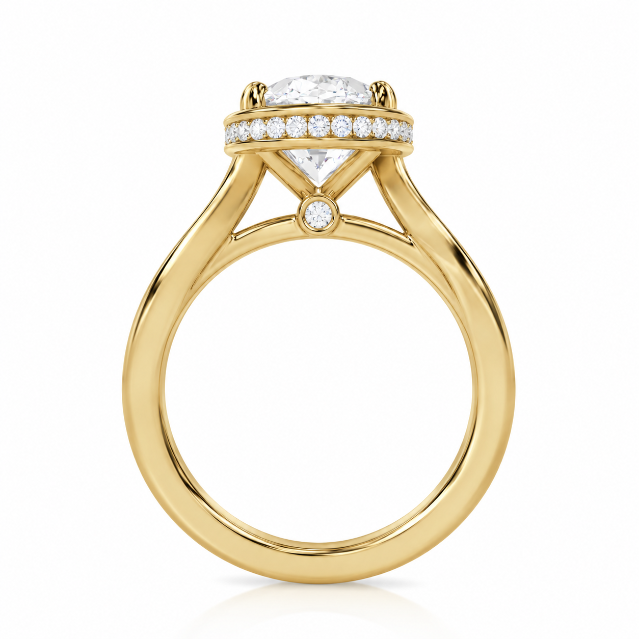 2.00 Carat Lab-Grown Oval Diamond Bypass Engagement Ring with Hidden Halo in 14K Yellow Gold l Size 6