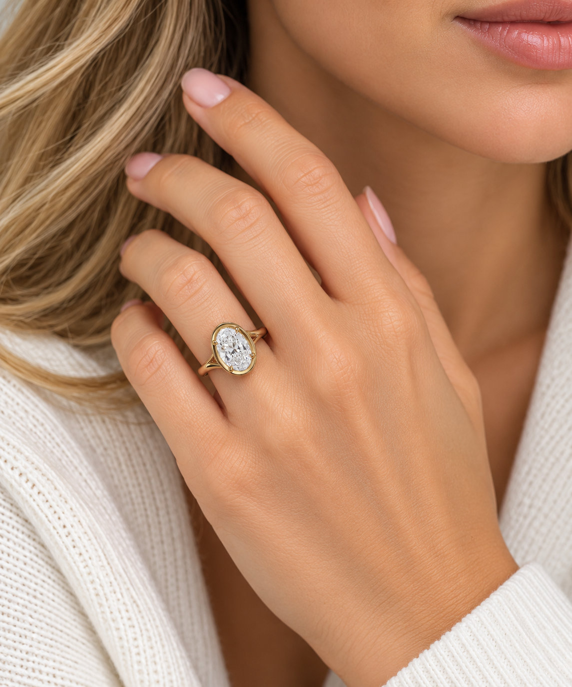 2.00 Carat Lab-Grown Oval Diamond Bypass Engagement Ring with Hidden Halo in 14K Yellow Gold l Size 6