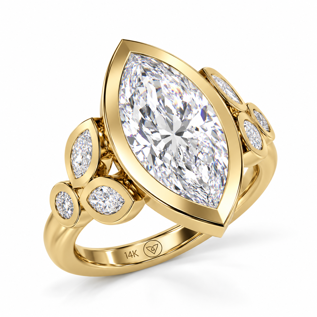 2.00 Carat Lab-Grown Marquise Diamond Floral Engagement Ring in 14K Yellow Gold l Size 6