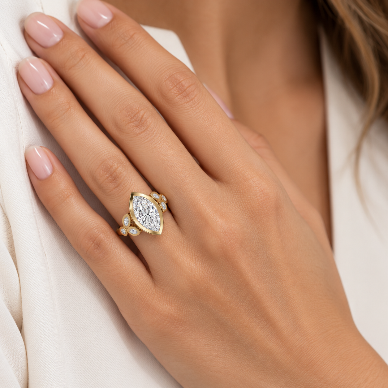 2.00 Carat Lab-Grown Marquise Diamond Floral Engagement Ring in 14K Yellow Gold l Size 6