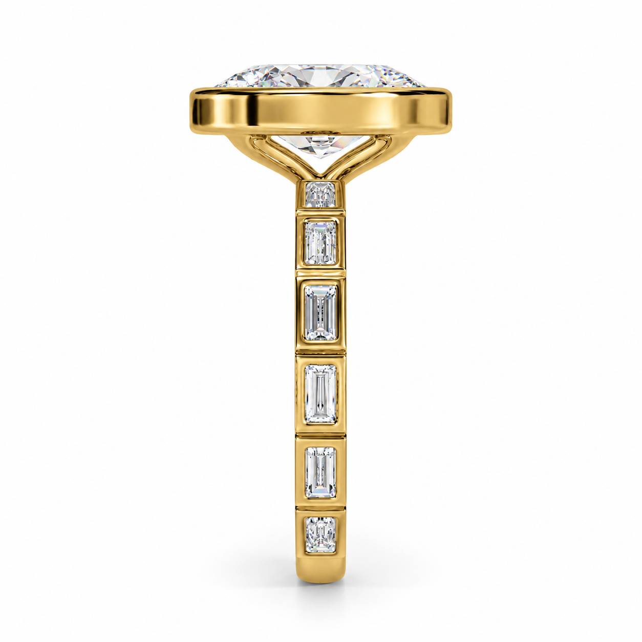 Lab-Grown Oval Diamond Bezel-Set Engagement Ring in 14K Yellow Gold l Size 6