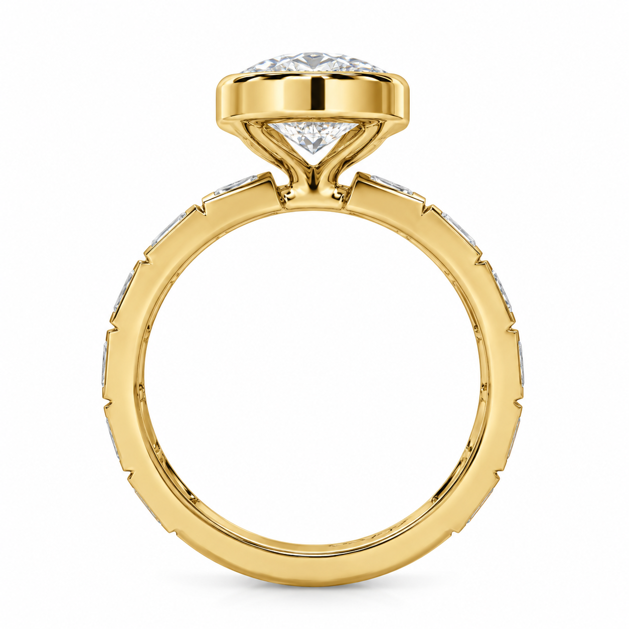 Lab-Grown Oval Diamond Bezel-Set Engagement Ring in 14K Yellow Gold l Size 6