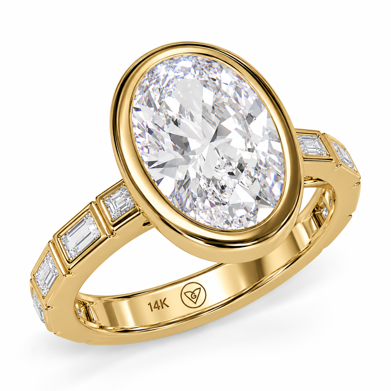 Lab-Grown Oval Diamond Bezel-Set Engagement Ring in 14K Yellow Gold l Size 6
