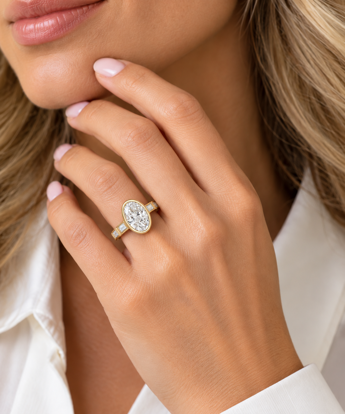 Lab-Grown Oval Diamond Bezel-Set Engagement Ring in 14K Yellow Gold l Size 6