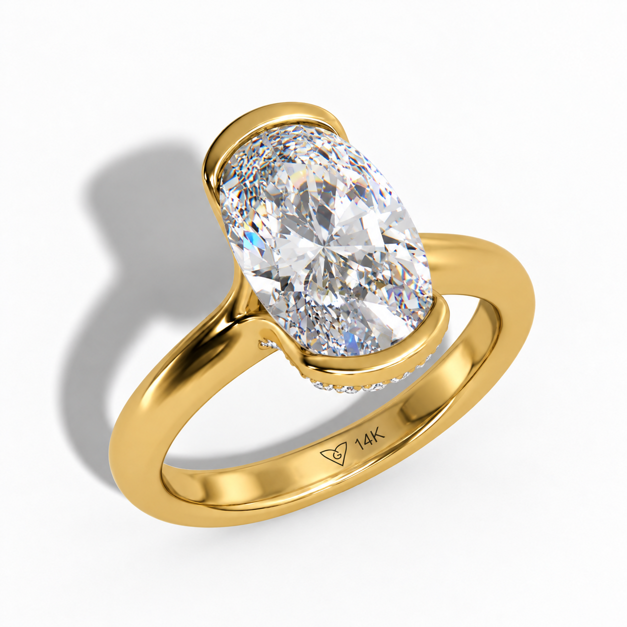 3.00 Carat Lab-Grown Oval Diamond Semi-Bezel Engagement Ring in 14K Yellow Gold l Size 6