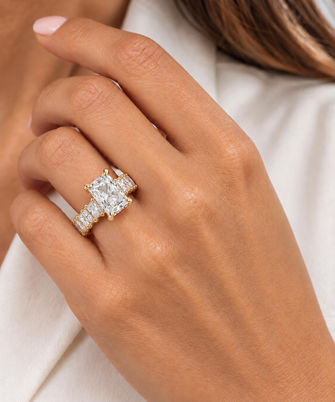 Elongated Radiant-Cut Lab-Grown Diamond Engagement Ring in 14K Yellow Gold l Size 6