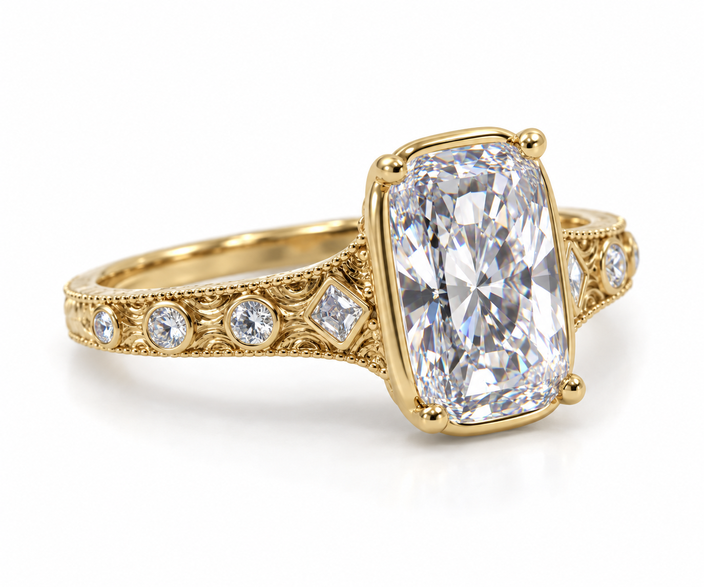 Vintage-Inspired Elongated Cushion Lab-Grown Diamond Ring in 14K Yellow Gold l Size 6