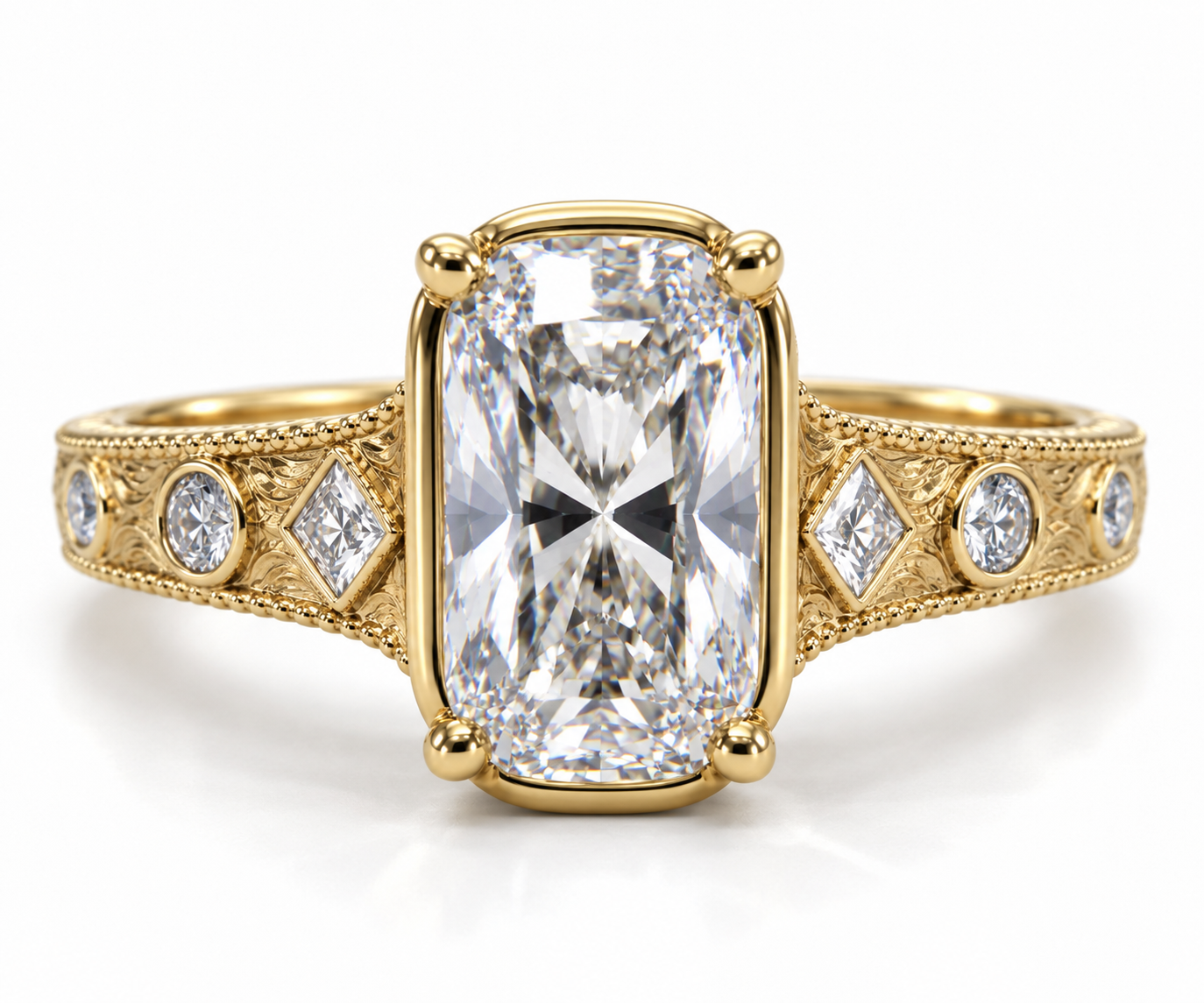 Vintage-Inspired Elongated Cushion Lab-Grown Diamond Ring in 14K Yellow Gold l Size 6