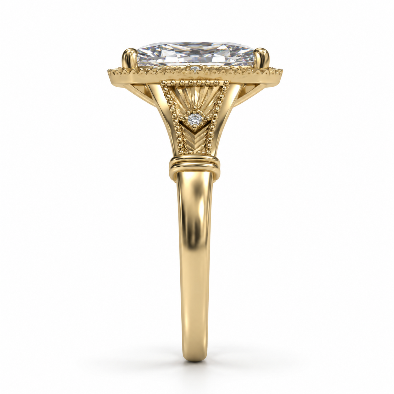3.00ct Elongated Cushion Lab-Grown Diamond Vintage-Inspired Ring in 14K Yellow Gold l Size 6
