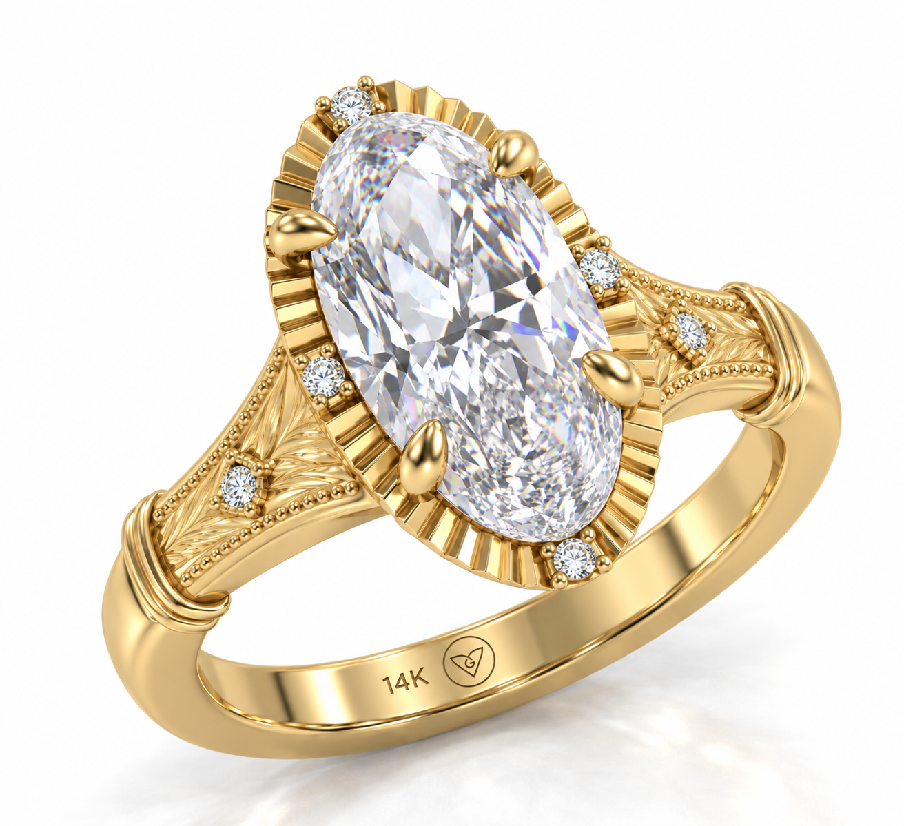 2.00ct Moval Lab-Grown Diamond Vintage-Inspired Ring in 14K Yellow Gold l Size 6