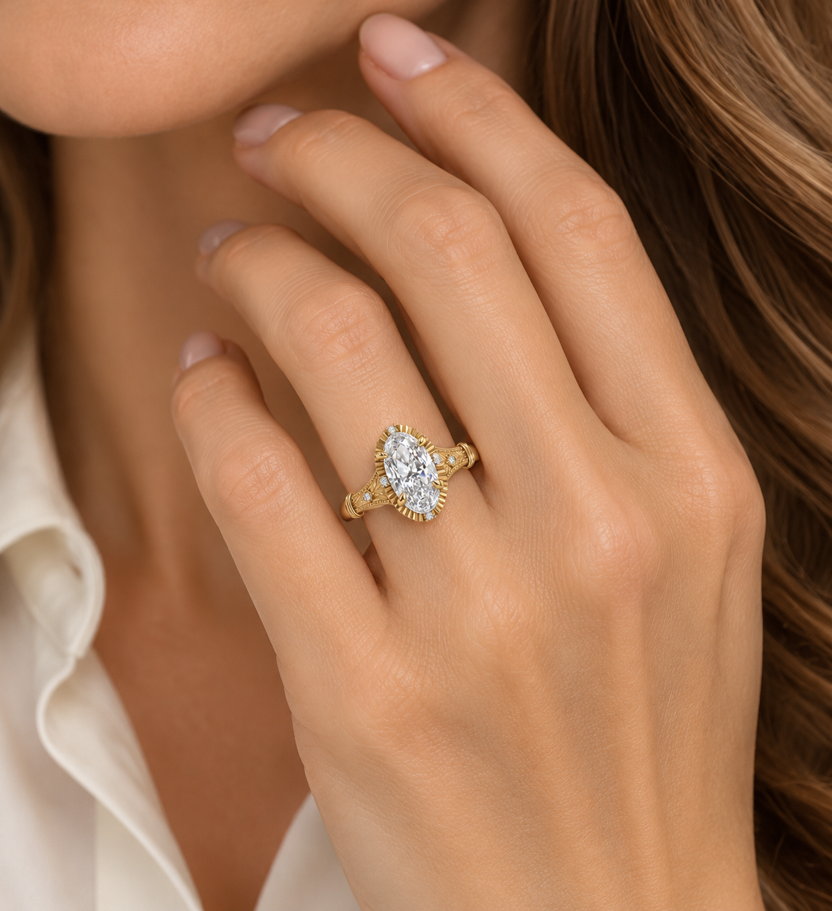 2.00ct Moval Lab-Grown Diamond Vintage-Inspired Ring in 14K Yellow Gold l Size 6