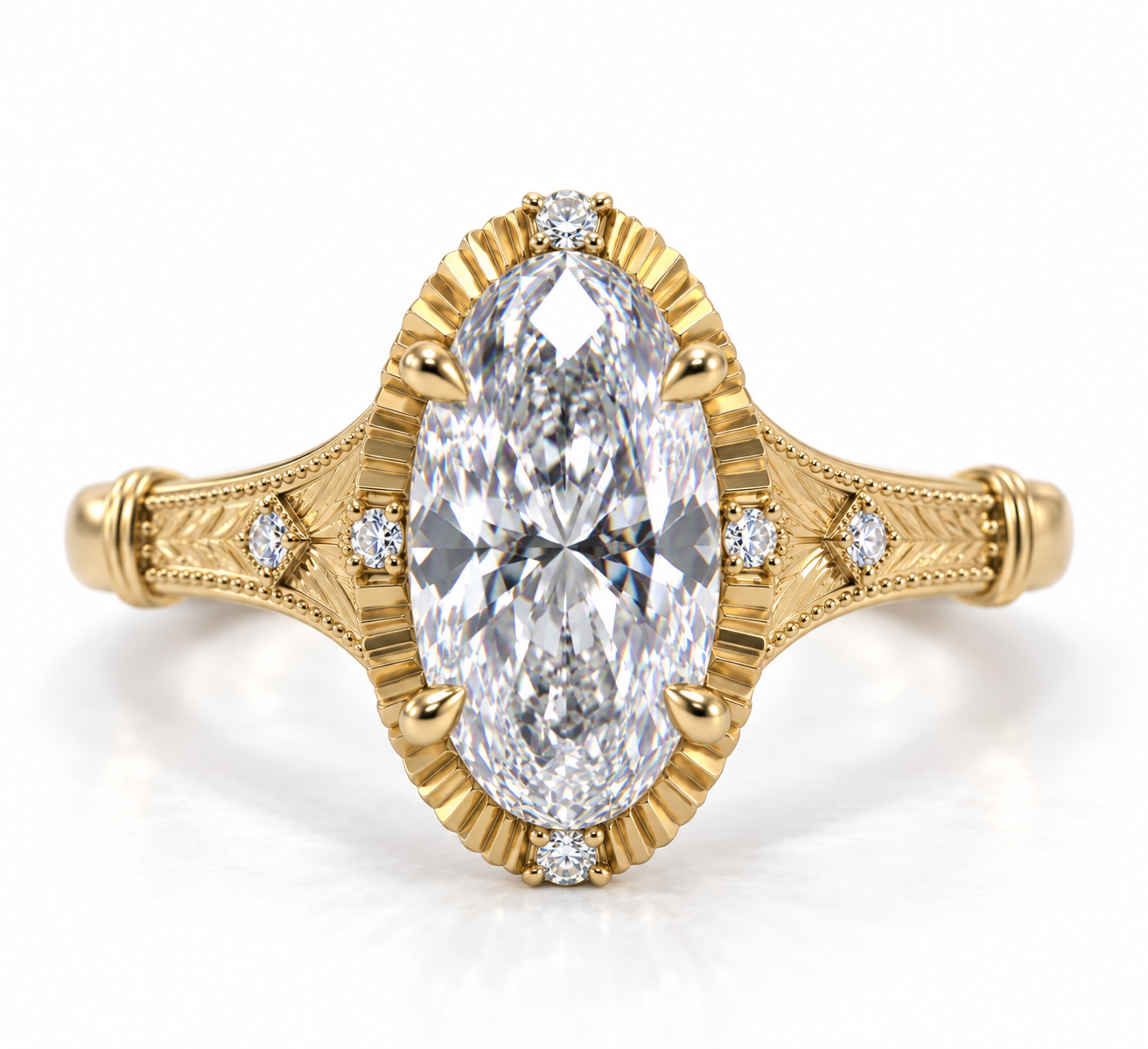 2.00ct Moval Lab-Grown Diamond Vintage-Inspired Ring in 14K Yellow Gold l Size 6