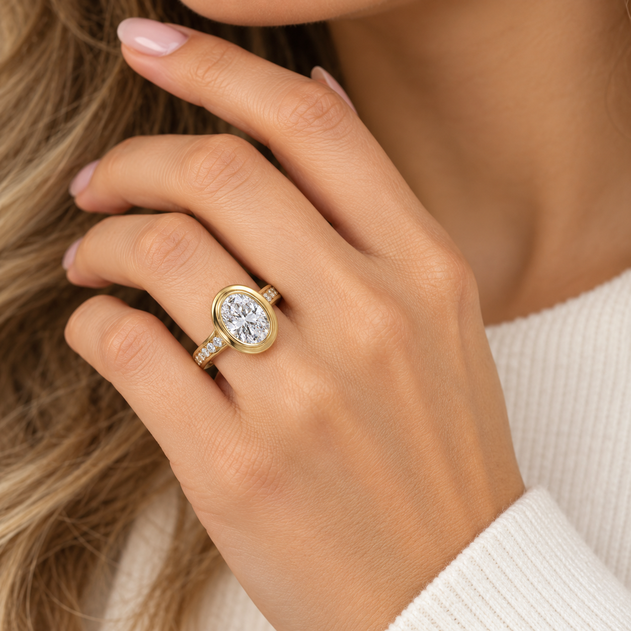 2.00ct Oval Lab-Grown Diamond Bezel-Set Ring in 14K Yellow Gold l Size 6