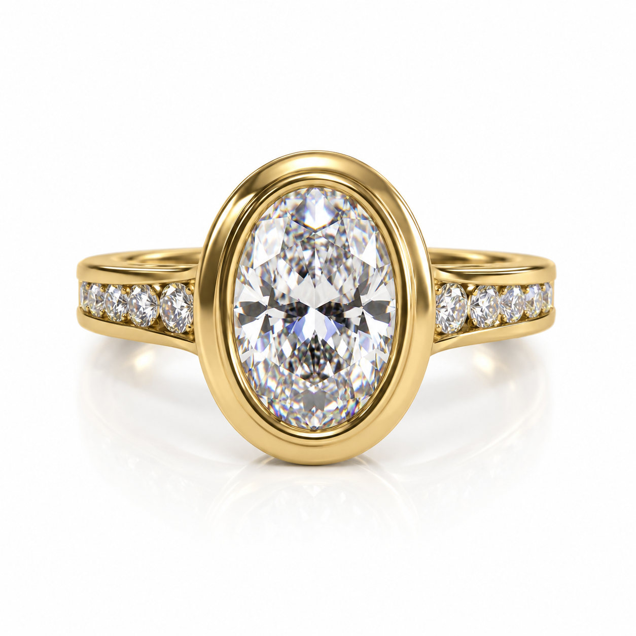 2.00ct Oval Lab-Grown Diamond Bezel-Set Ring in 14K Yellow Gold l Size 6