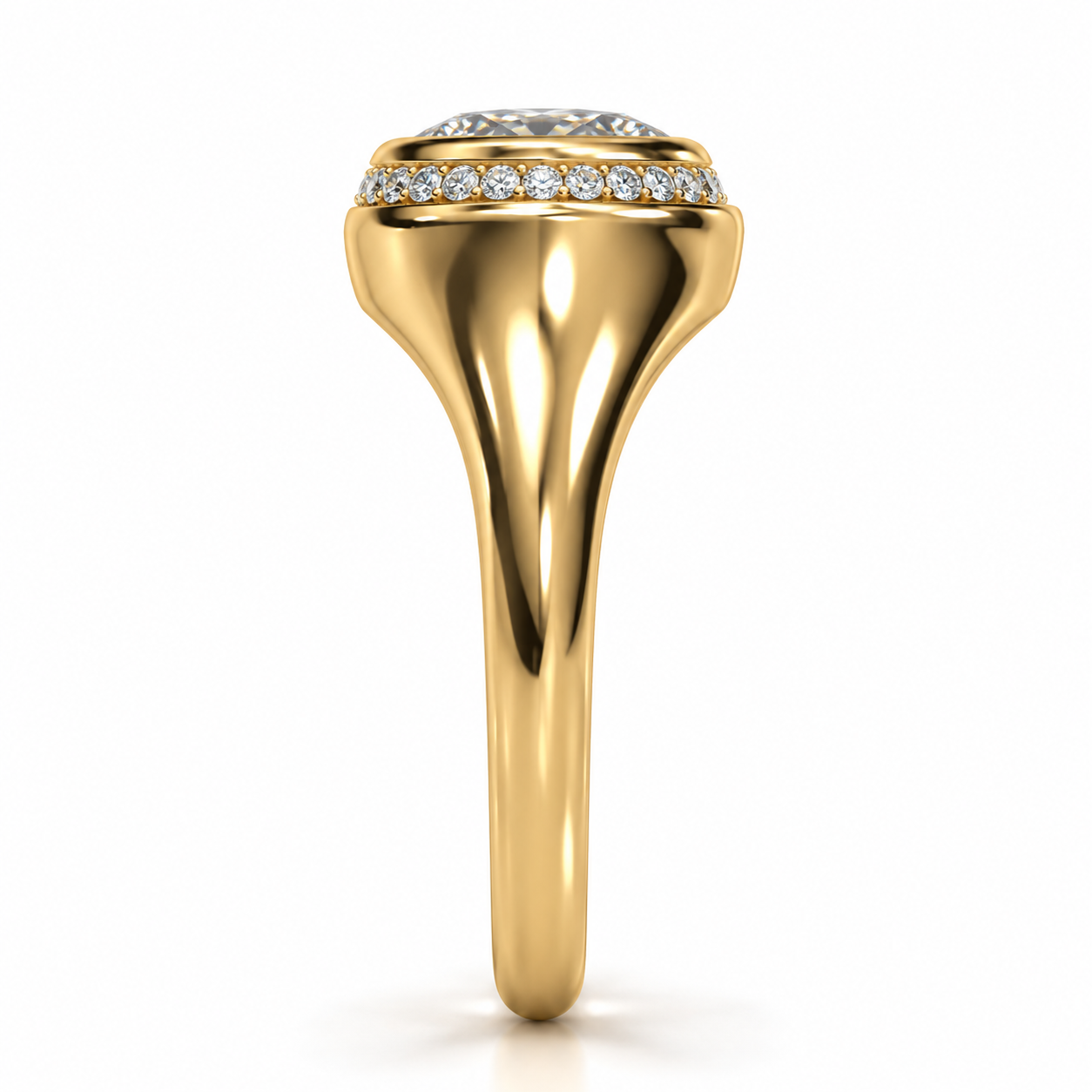 3.00ct Elongated Cushion Lab-Grown Diamond Bezel & Hidden Halo Ring