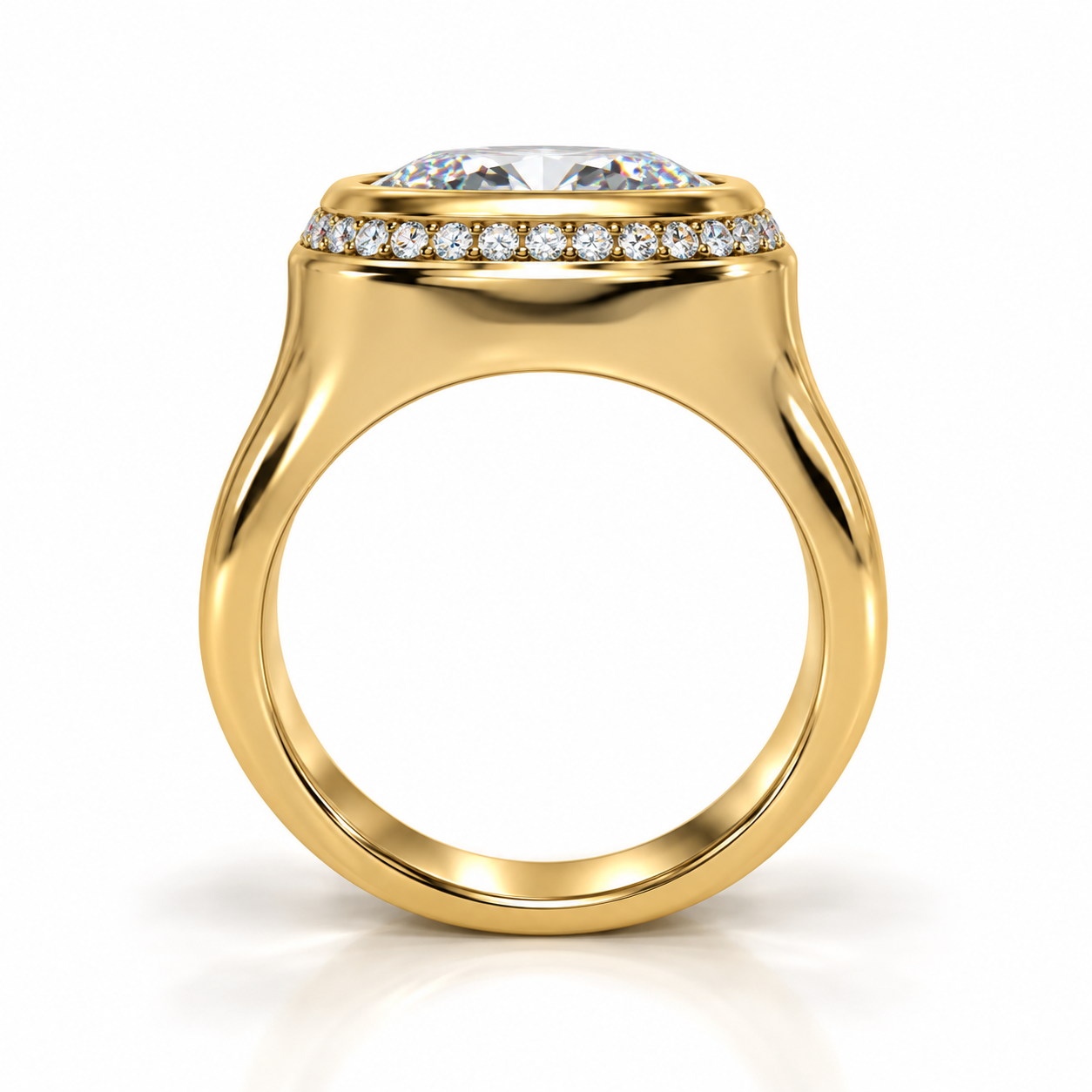 3.00ct Elongated Cushion Lab-Grown Diamond Bezel & Hidden Halo Ring