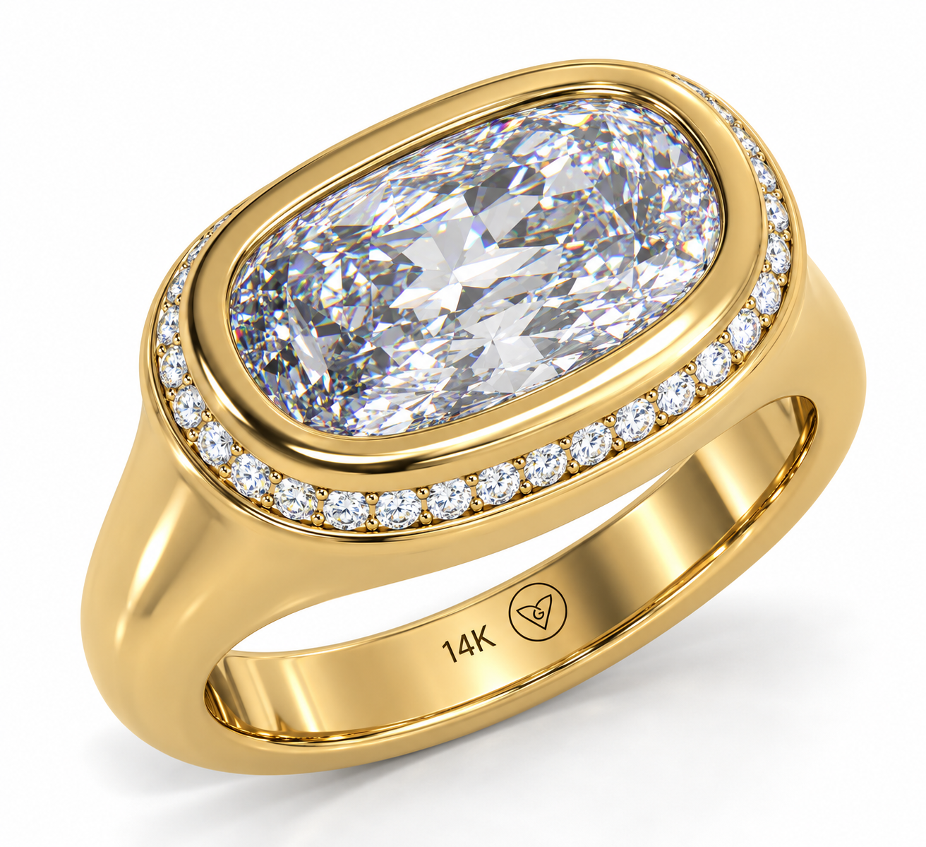 3.00ct Elongated Cushion Lab-Grown Diamond Bezel & Hidden Halo Ring