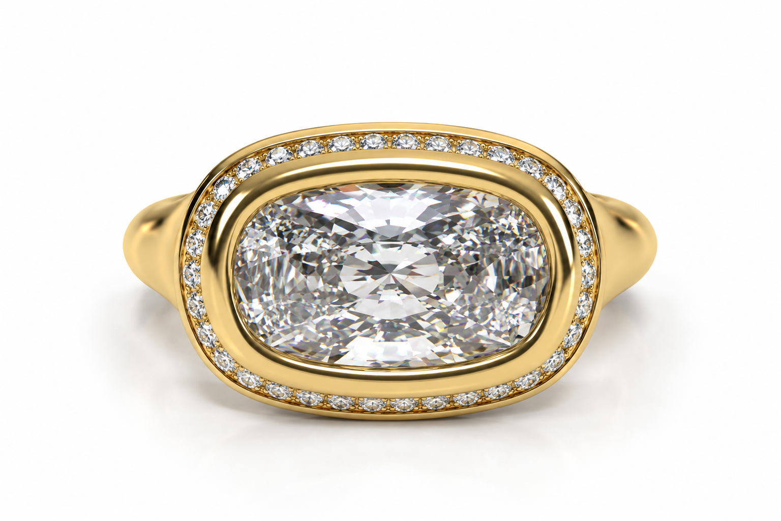 3.00ct Elongated Cushion Lab-Grown Diamond Bezel & Hidden Halo Ring
