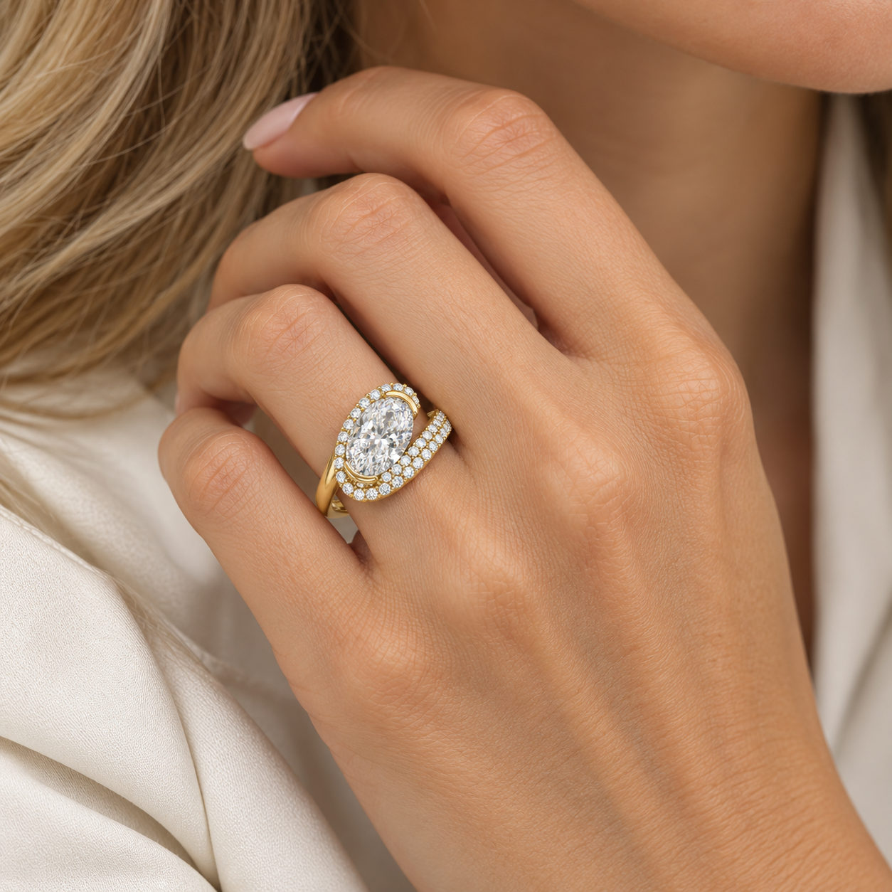 2.00ct Oval Lab-Grown Diamond Bypass Ring in 14K Yellow Gold