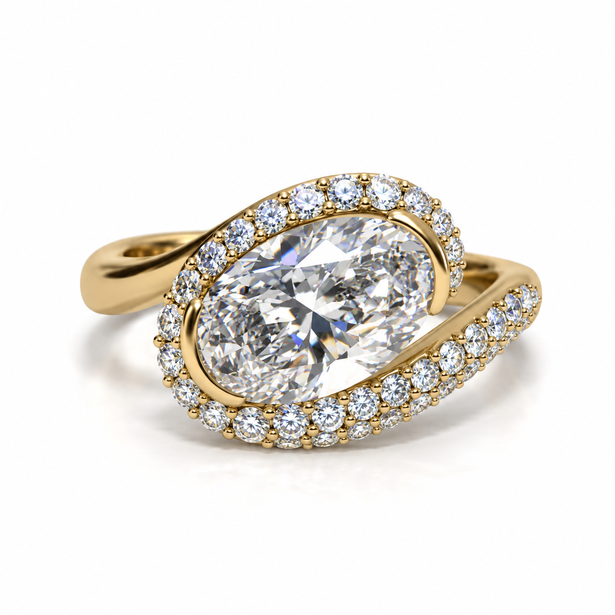 2.00ct Oval Lab-Grown Diamond Bypass Ring in 14K Yellow Gold