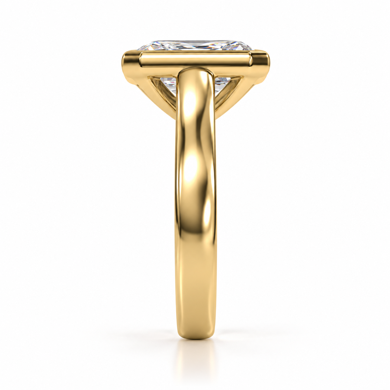 3.00 Carat Radiant Cut Lab-Grown Diamond Bezel-Set Solitaire Ring in 14k yellow Gold l Size 6
