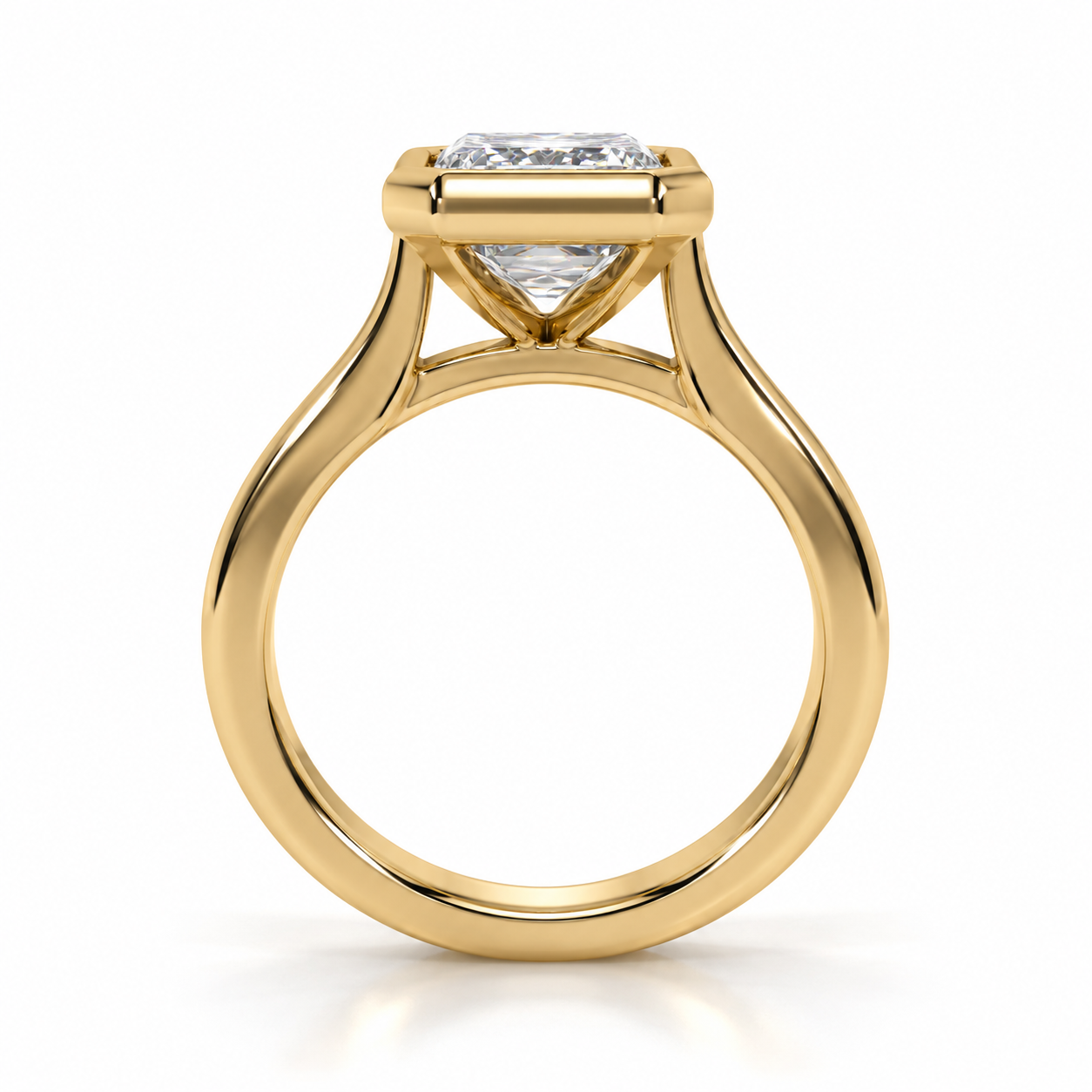 3.00 Carat Radiant Cut Lab-Grown Diamond Bezel-Set Solitaire Ring in 14k yellow Gold l Size 6