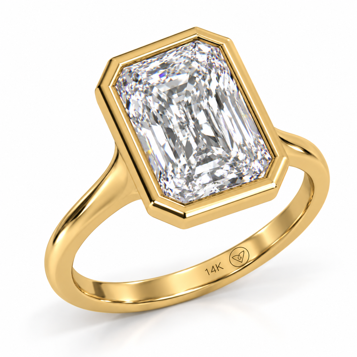 3.00 Carat Radiant Cut Lab-Grown Diamond Bezel-Set Solitaire Ring in 14k yellow Gold l Size 6