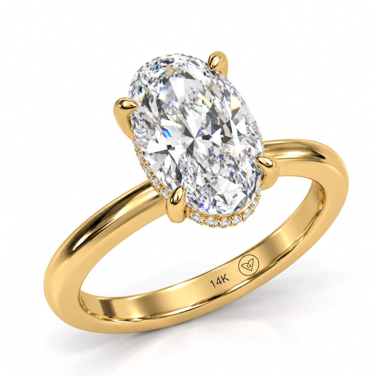 2.00 Carat MOVAL Lab-Grown Diamond Hidden Halo Solitaire Ring in 14k Yellow Gold l Size 6