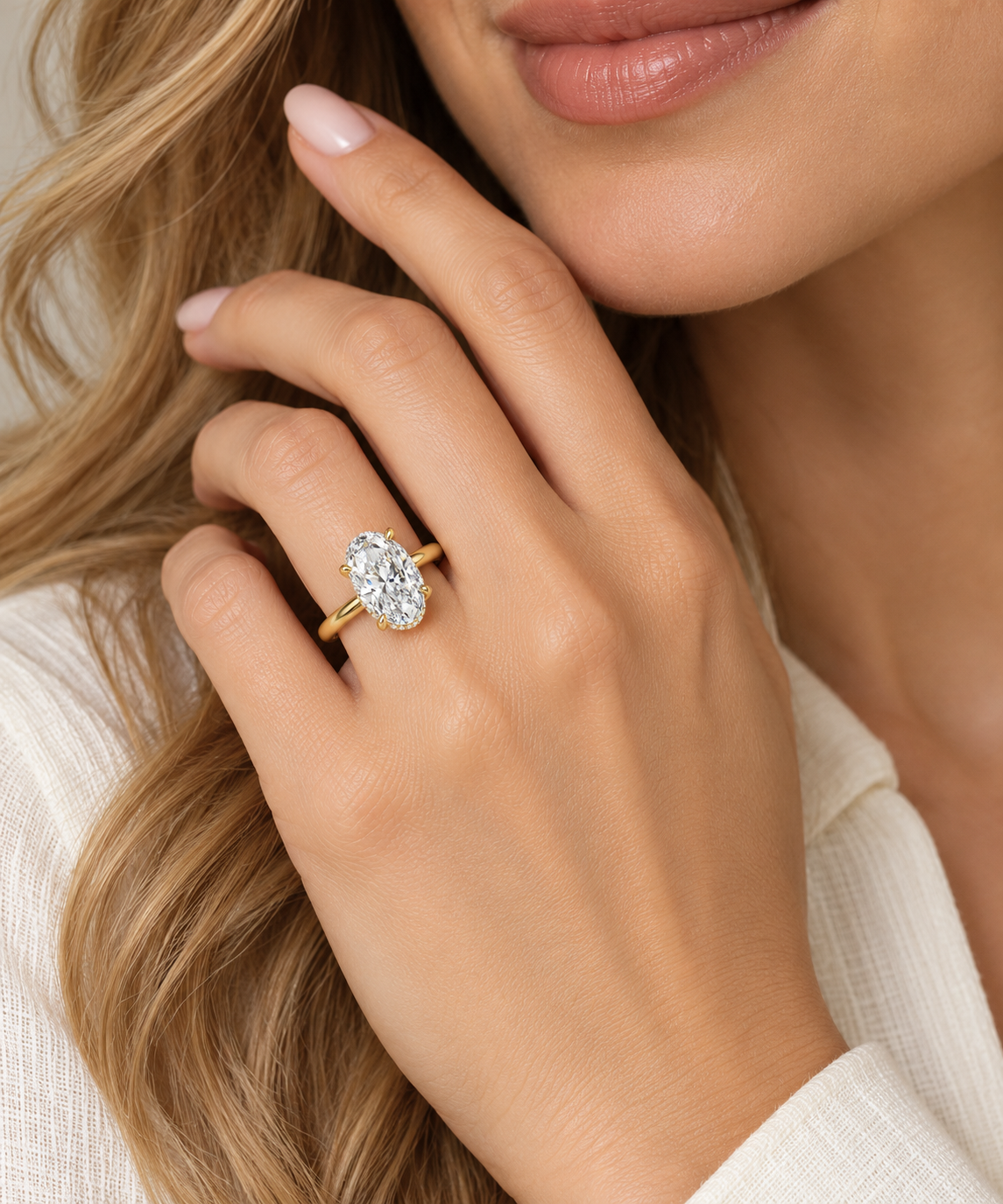 2.00 Carat MOVAL Lab-Grown Diamond Hidden Halo Solitaire Ring in 14k Yellow Gold l Size 6