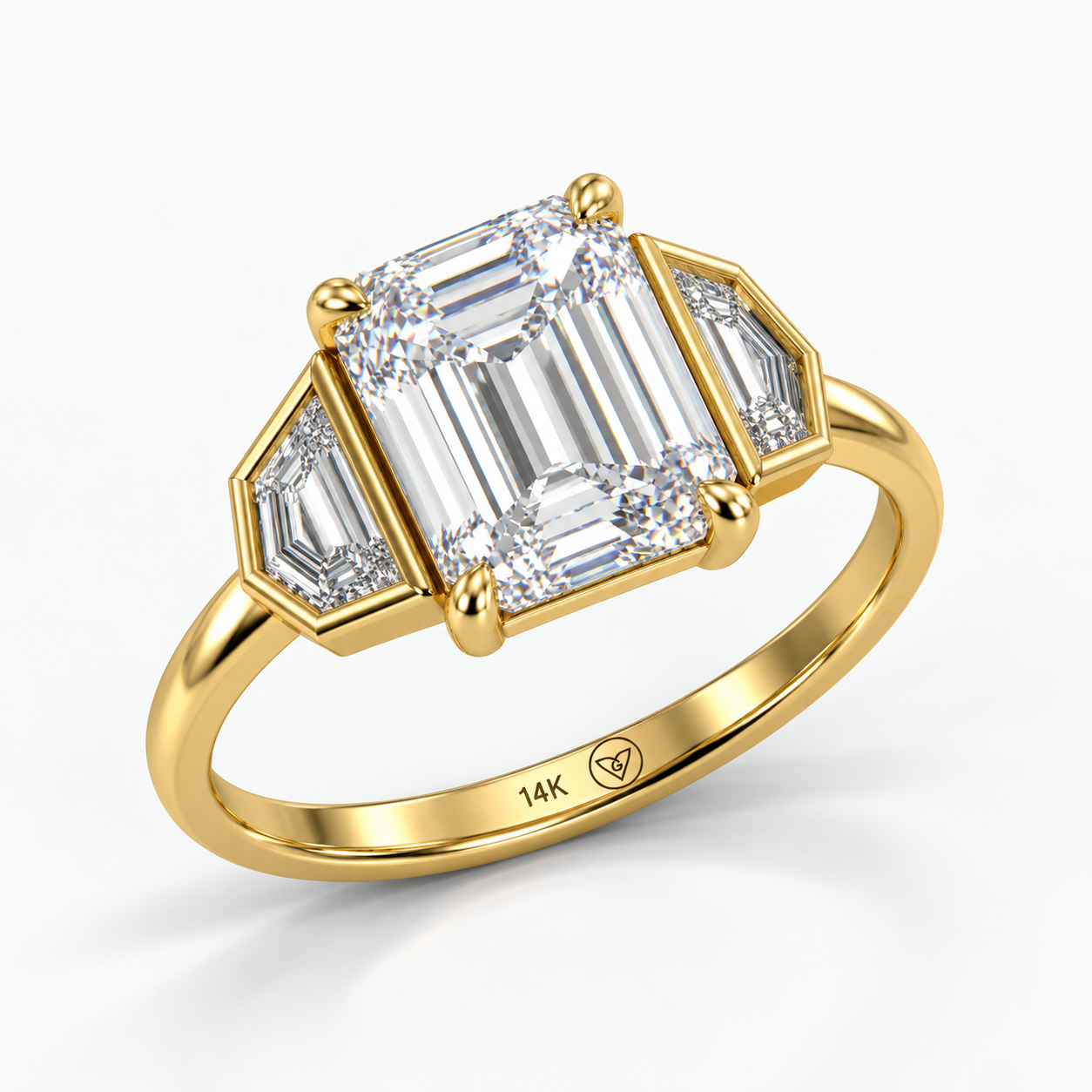 Emerald-Cut Lab-Grown Diamond Three-Stone Ring l Size 6