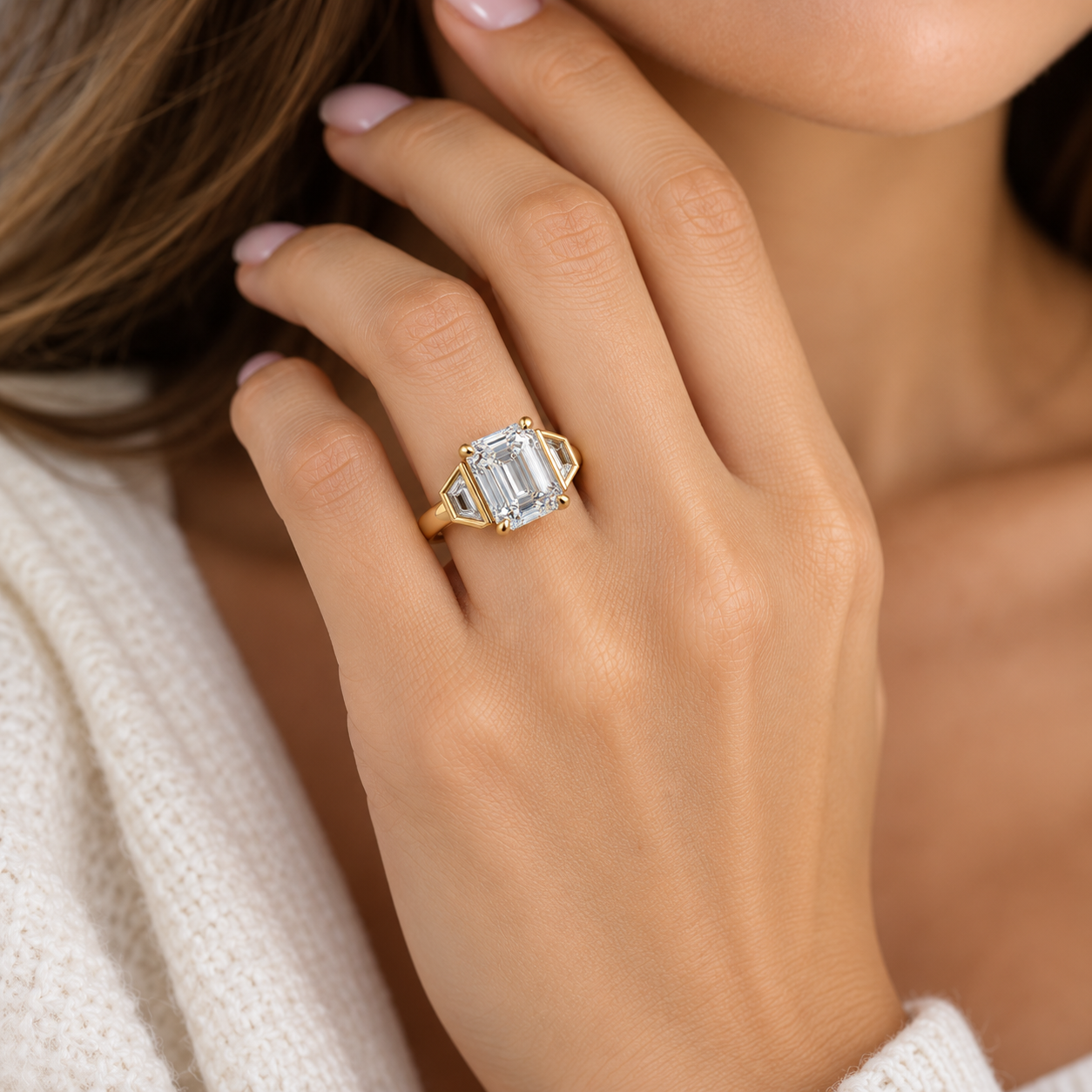 Emerald-Cut Lab-Grown Diamond Three-Stone Ring l Size 6