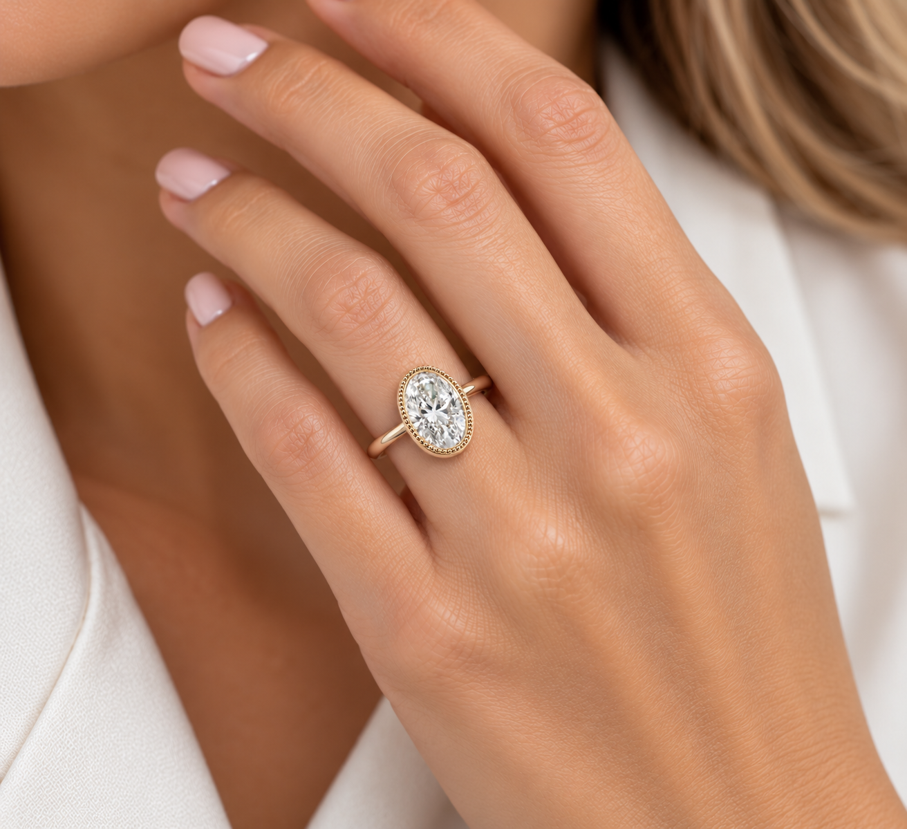 Oval Lab-Grown Diamond Bezel-Set Solitaire Ring l Size 6