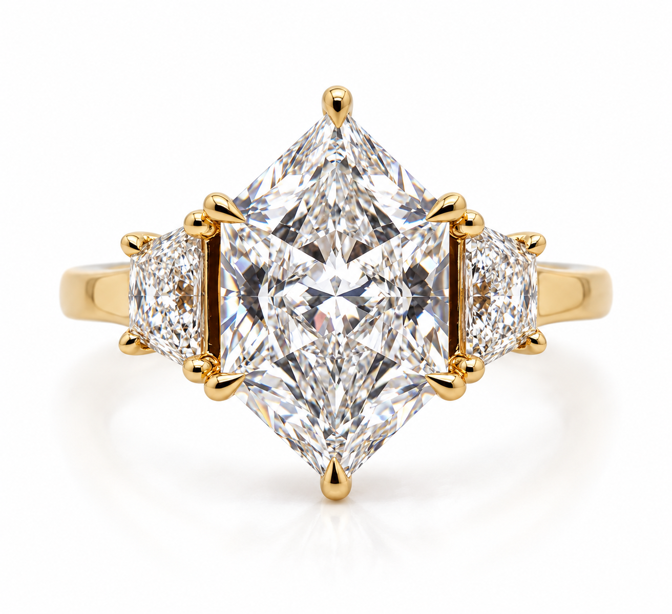 Hexagonal Lab-Grown Diamond Three-Stone Ring l Size 6