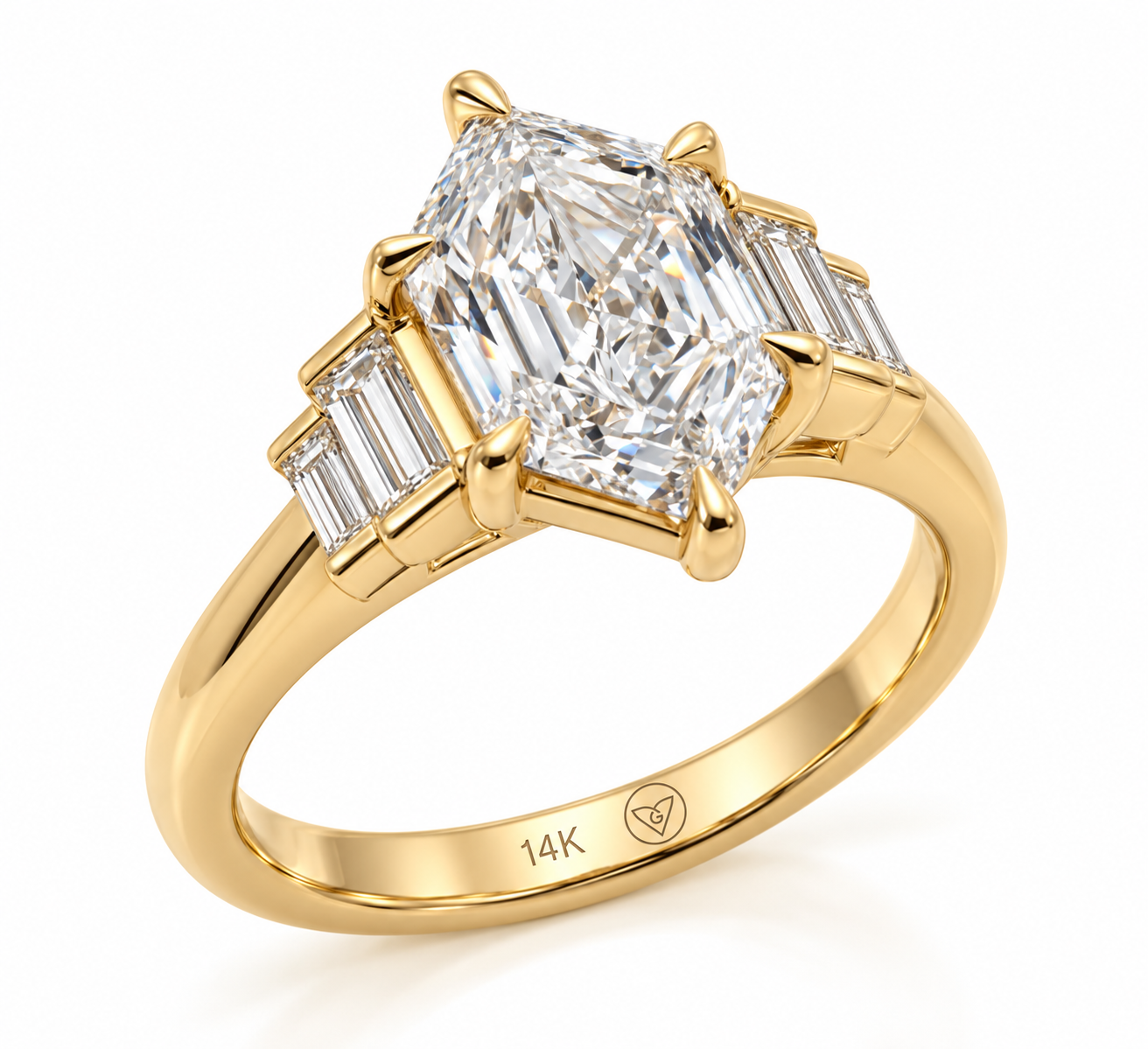 Hexagonal Modified Brilliant Lab-Grown Diamond Three-Stone Ring
