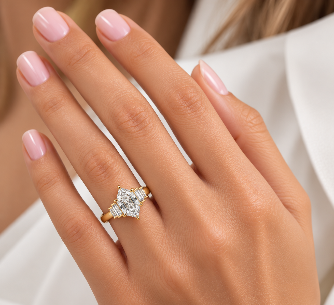Hexagonal Modified Brilliant Lab-Grown Diamond Three-Stone Ring