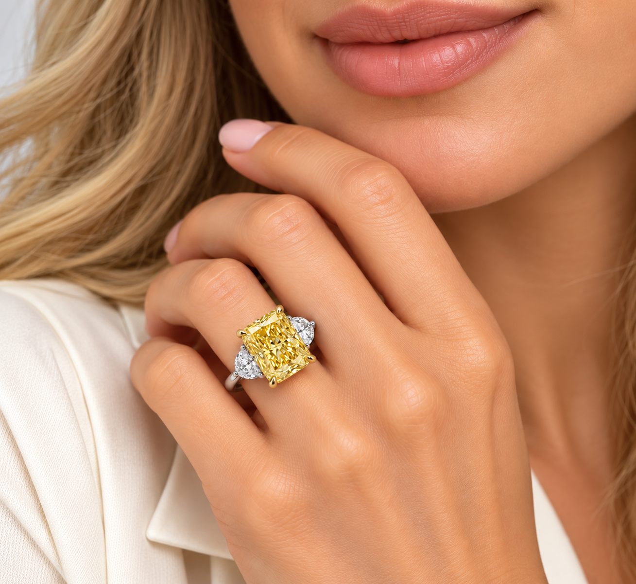 5.00ct Fancy Yellow Lab Grown Diamond Three-Stone Ring l Size 6