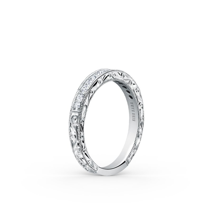 KIRK KARA 1/5ctw White Gold Engraved Classic Diamond Wedding Band | Stella