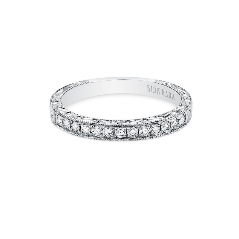 KIRK KARA 1/5ctw White Gold Engraved Classic Diamond Wedding Band | Stella