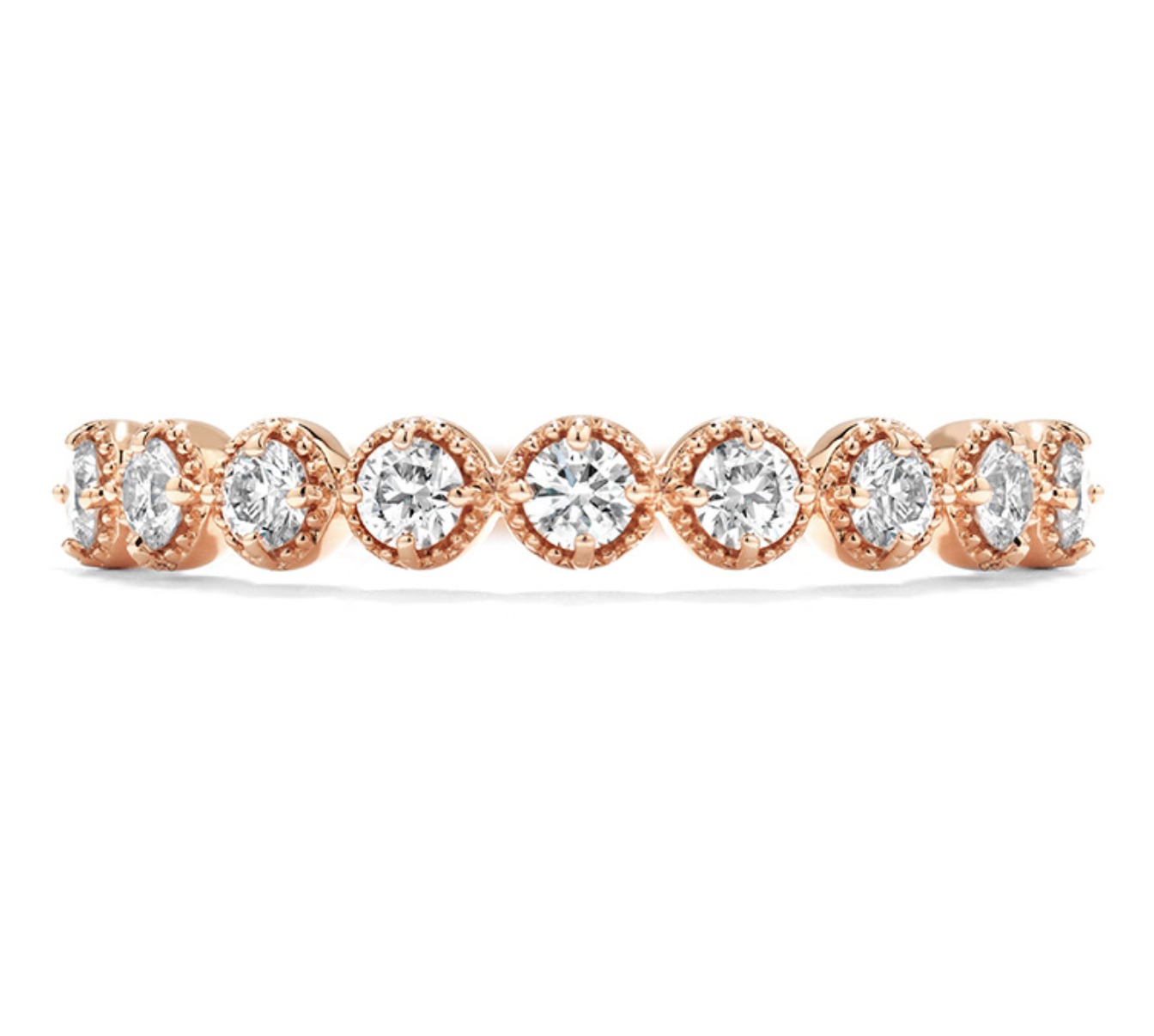 HEARTS ON FIRE Rose Gold 1/4ctw Diamond Bar Single Prong Milgrain Band