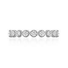 HEARTS ON FIRE White Gold 1/4ctw Diamond Bar Single Prong Milgrain Band