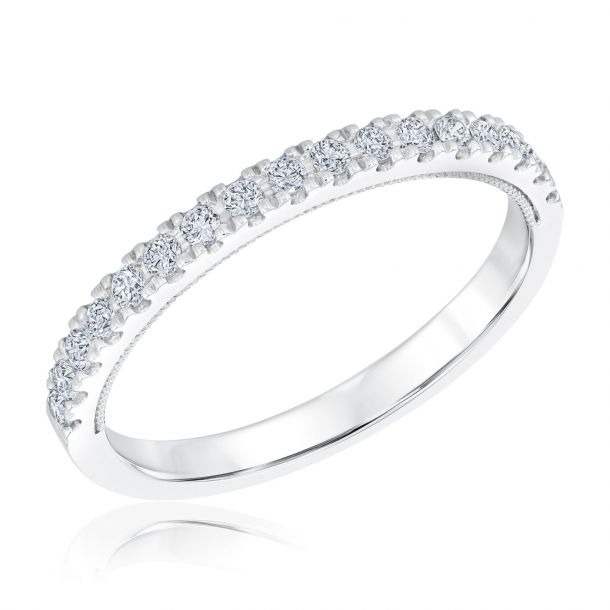 White Gold Prong Set Diamond Milgrain Wedding Band 1/4ctw