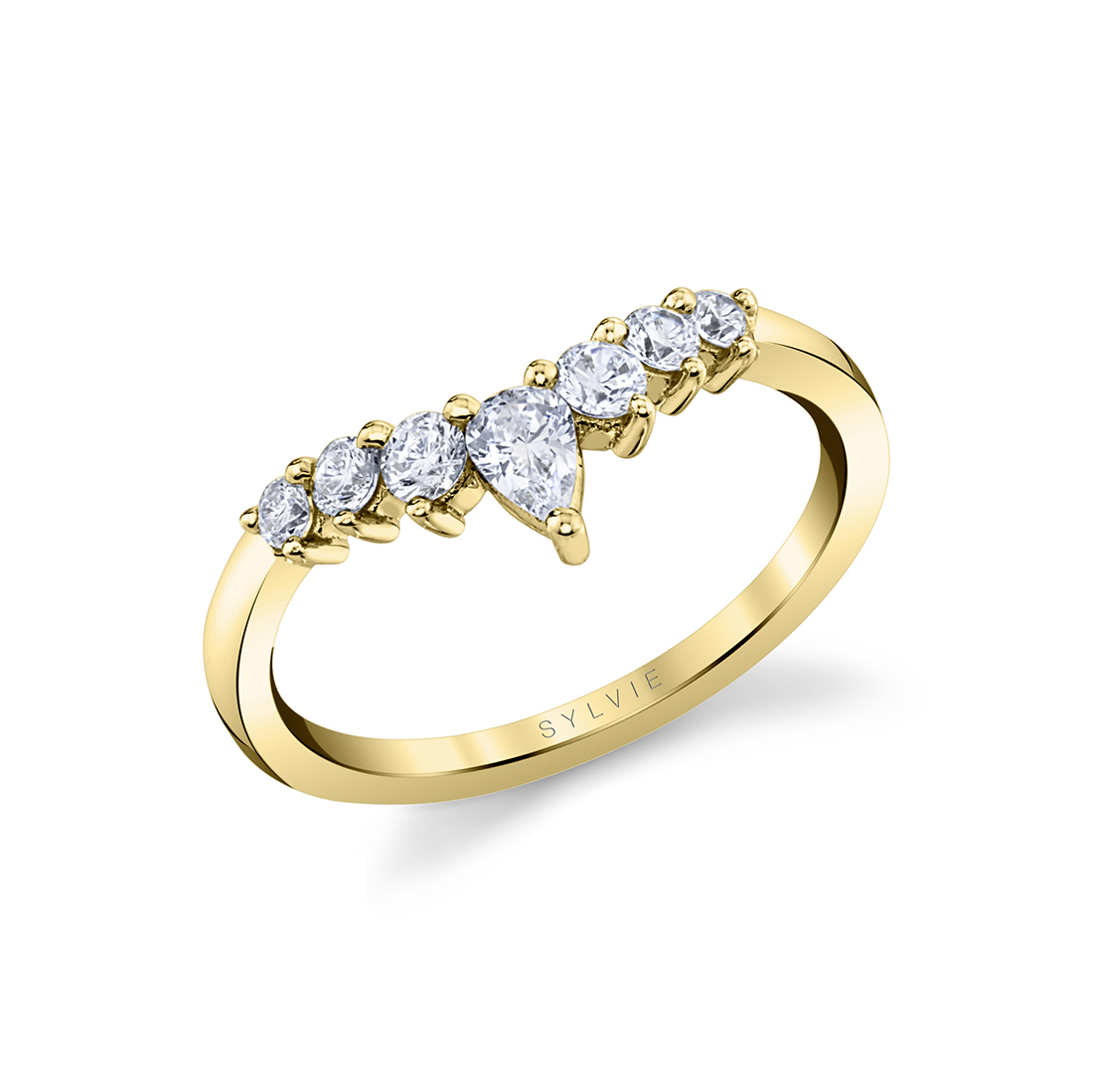 Yellow Gold Curved Pear and Round 2/5ctw Diamond Band l SYLVIE